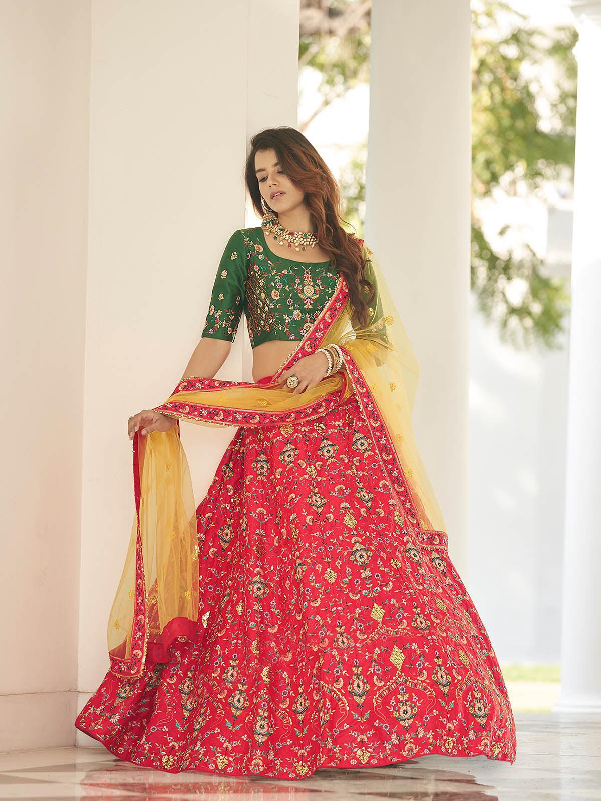 Stylish Red Silk Lehenga Choli Set - Rajwada