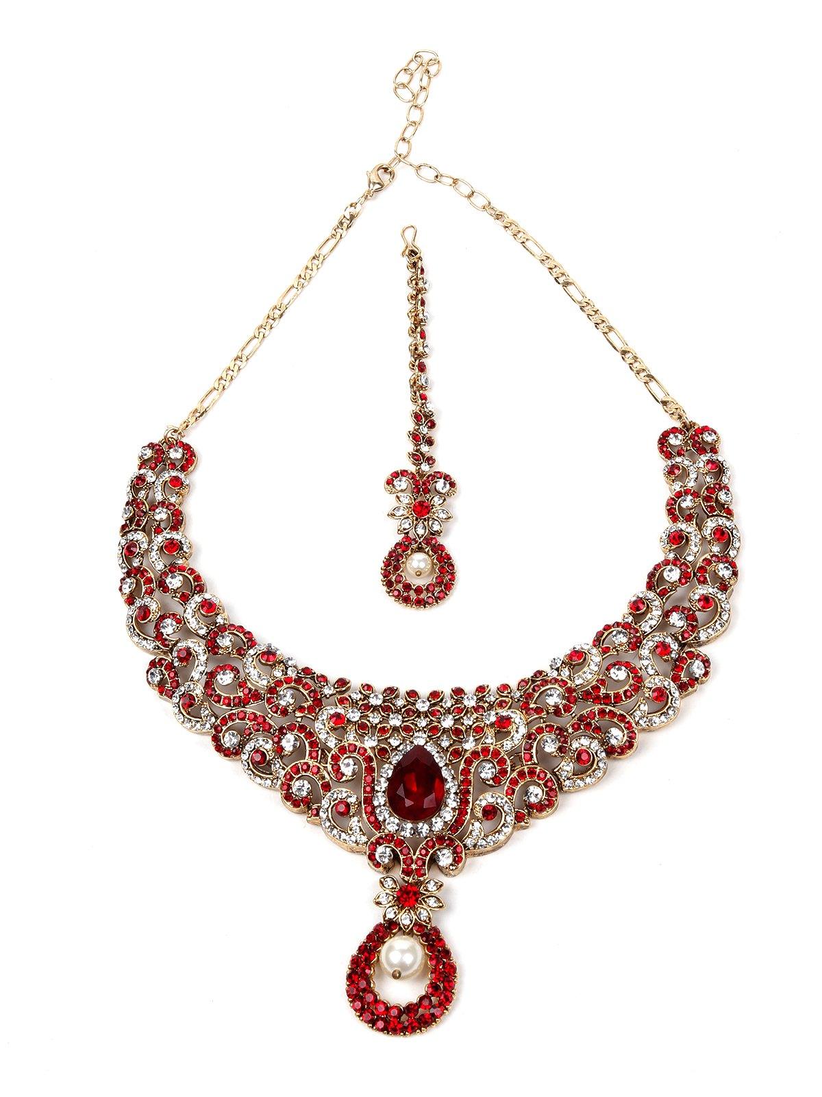 Stylish Red Stone Necklace - Rajwada