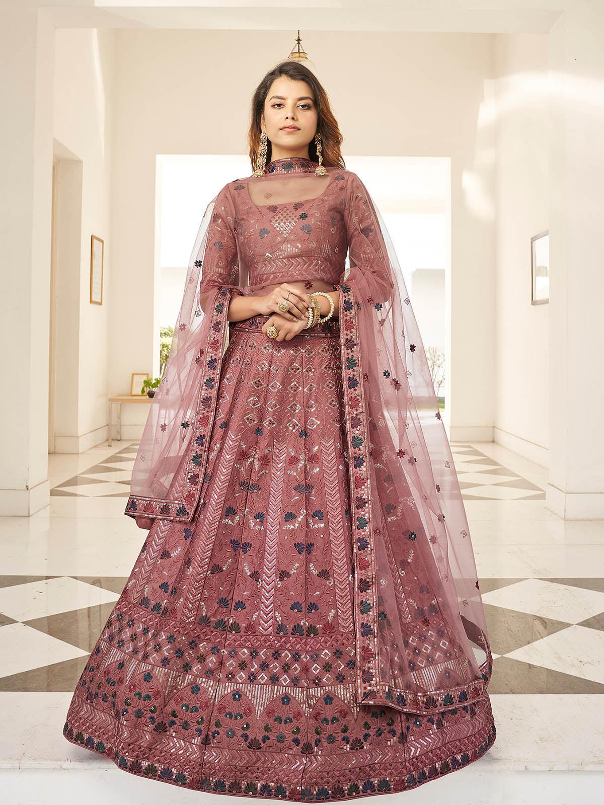 Stylish Rust Orange Silk Lehenga Set - Rajwada