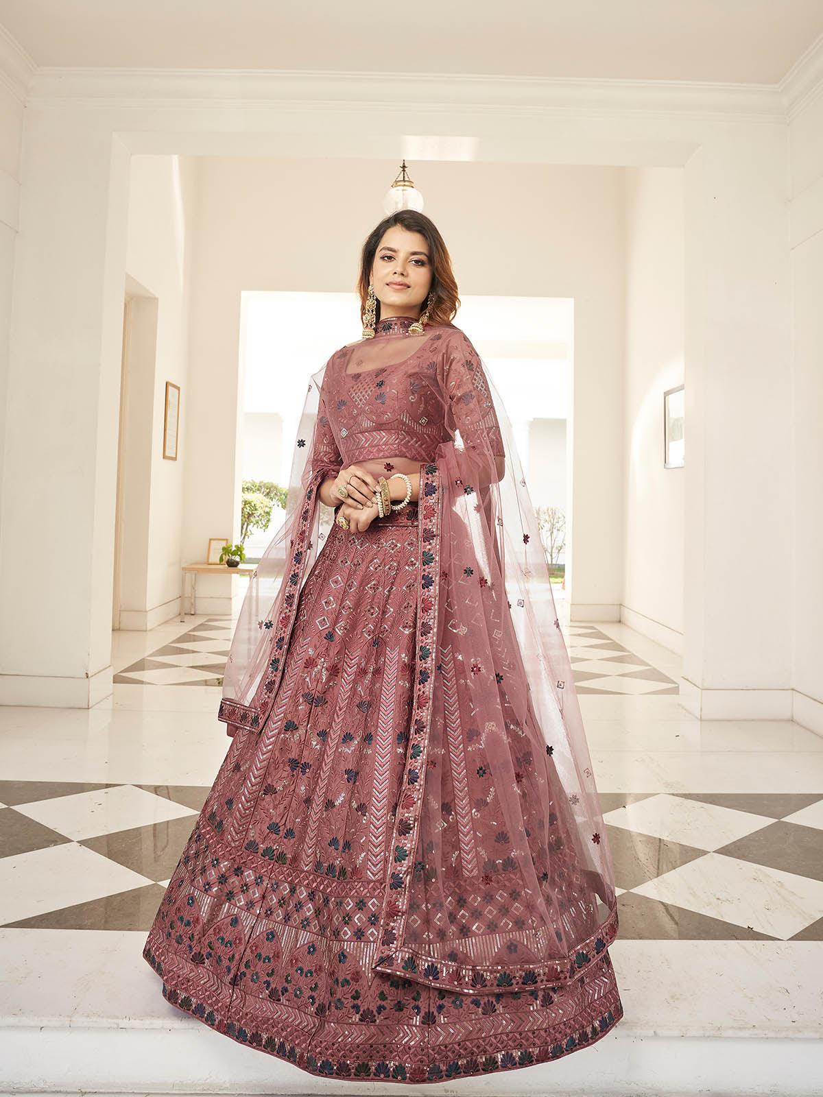 Stylish Rust Orange Silk Lehenga Set - Rajwada