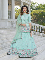 Stylish Sky Blue Chinon Chiffon Lehenga Choli Set - Rajwada