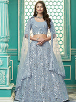 Stylish Sky Blue Georgette Lehenga Set - Rajwada