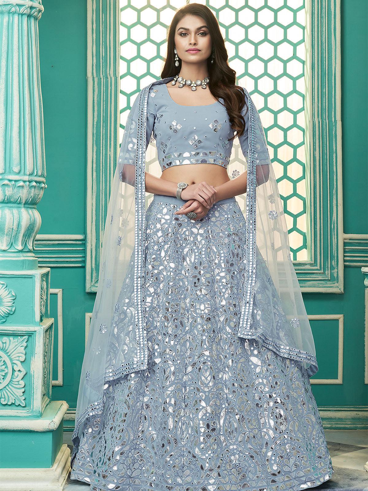 Stylish Sky Blue Georgette Lehenga Set - Rajwada