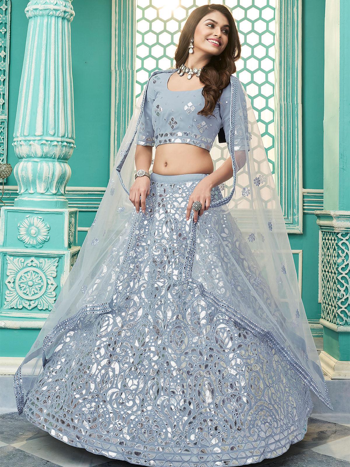 Stylish Sky Blue Georgette Lehenga Set - Rajwada