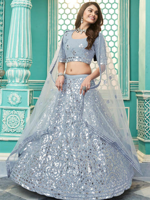 Stylish Sky Blue Georgette Lehenga Set - Rajwada