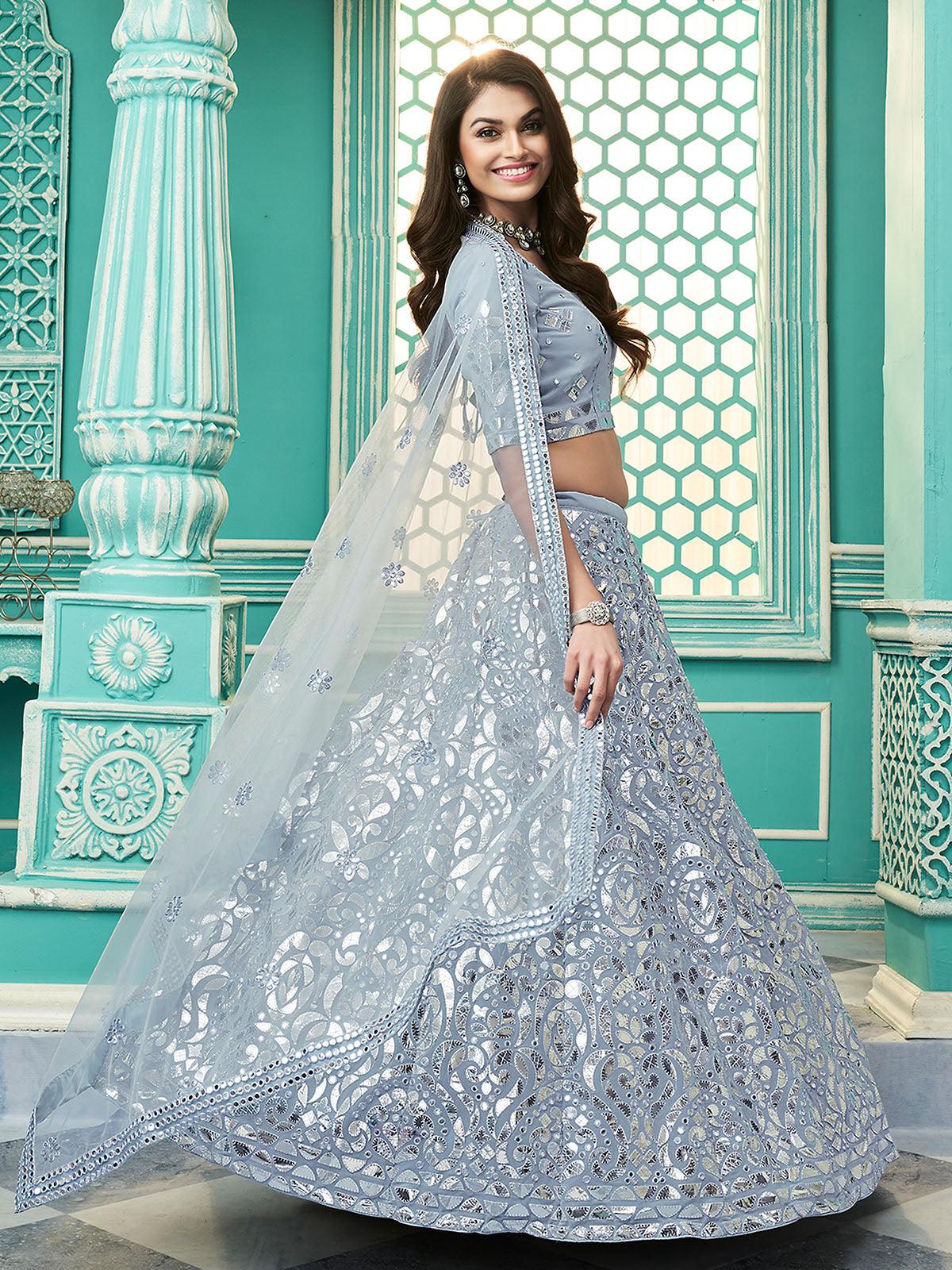Stylish Sky Blue Georgette Lehenga Set - Rajwada