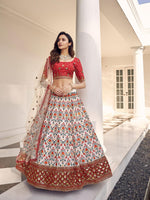 Stylish White And Red Art Silk Lehenga Set - Rajwada