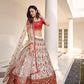 Stylish White And Red Art Silk Lehenga Set - Rajwada