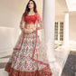 Stylish White And Red Art Silk Lehenga Set - Rajwada
