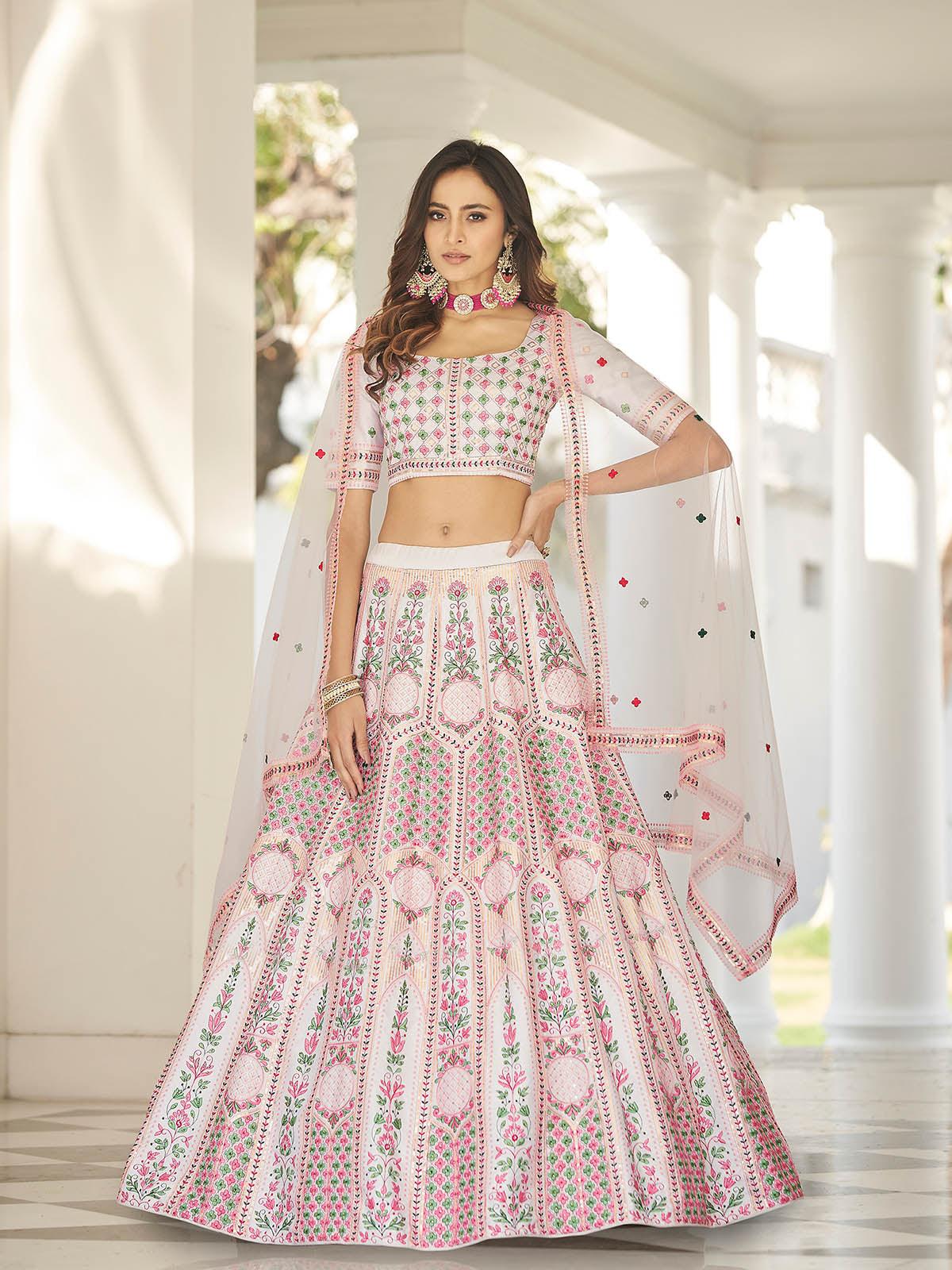 Stylish White Silk Lehenga Choli Set - Rajwada