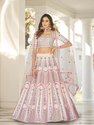 Stylish White Silk Lehenga Choli Set - Rajwada