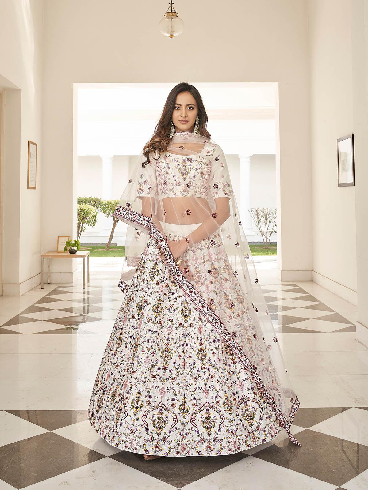 Stylish White Silk Lehenga Choli Set - Rajwada