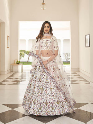 Stylish White Silk Lehenga Choli Set - Rajwada