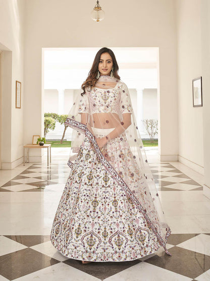 Stylish White Silk Lehenga Choli Set - Rajwada