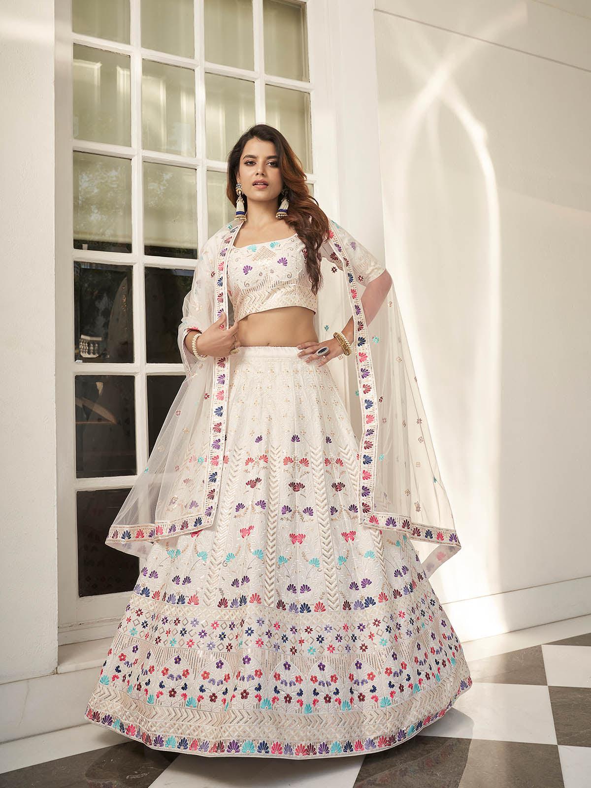 Stylish White Silk Lehenga Choli Set - Rajwada