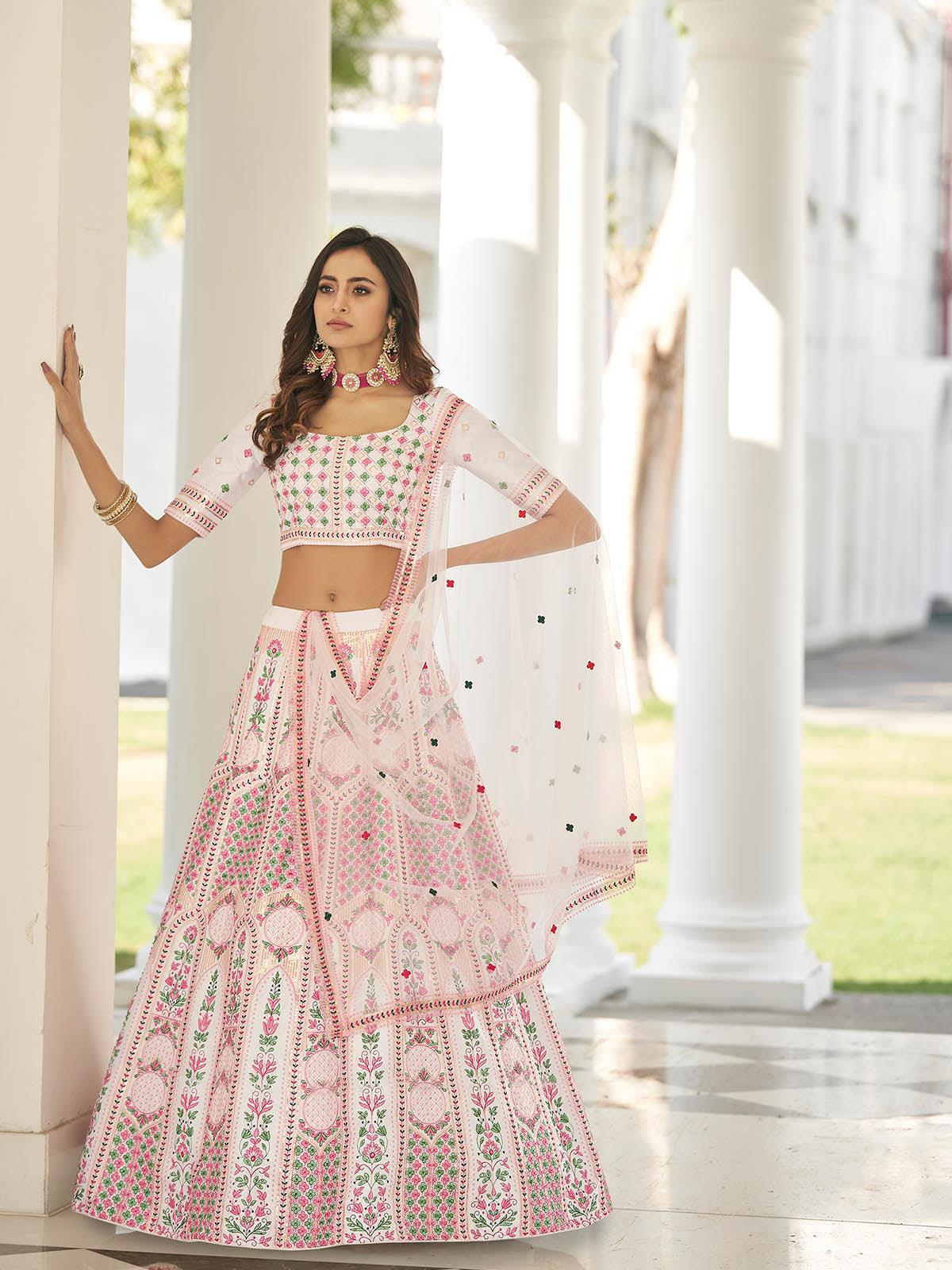 Stylish White Silk Lehenga Choli Set - Rajwada