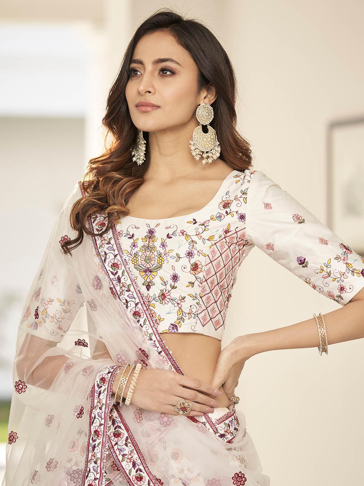 Stylish White Silk Lehenga Choli Set - Rajwada