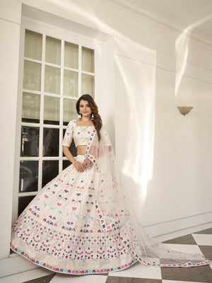 Stylish White Silk Lehenga Choli Set - Rajwada