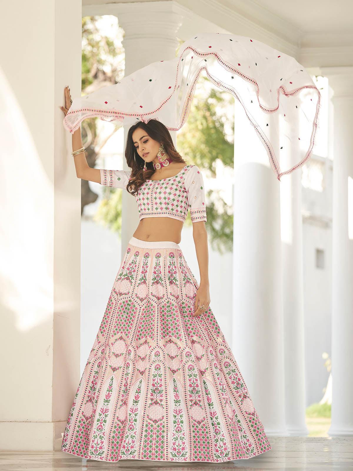 Stylish White Silk Lehenga Choli Set - Rajwada