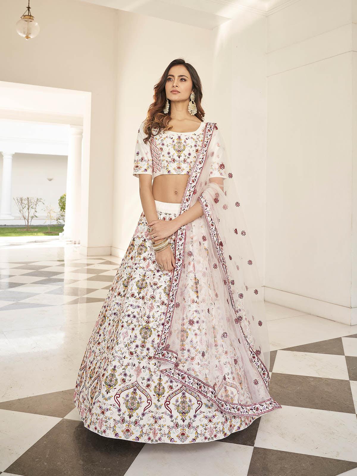 Stylish White Silk Lehenga Choli Set - Rajwada