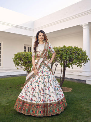 Stylish White Silk Lehenga Set - Rajwada