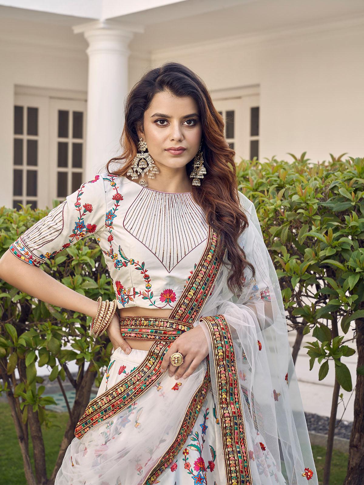 Stylish White Silk Lehenga Set - Rajwada
