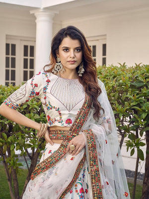 Stylish White Silk Lehenga Set - Rajwada