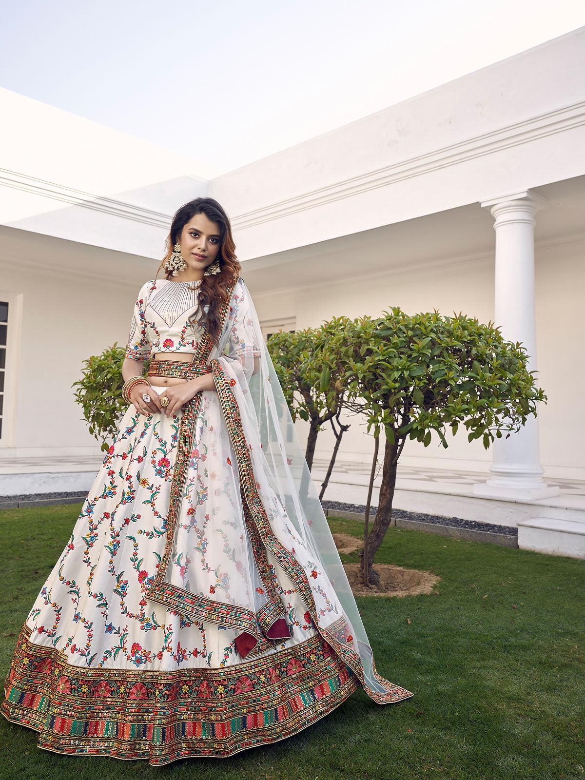 Stylish White Silk Lehenga Set - Rajwada
