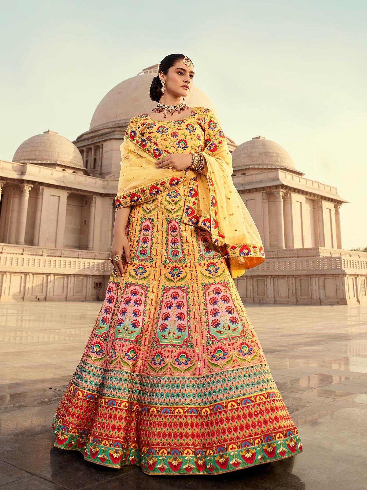 Stylish Yellow Art Silk Lehenga Choli Set - Rajwada