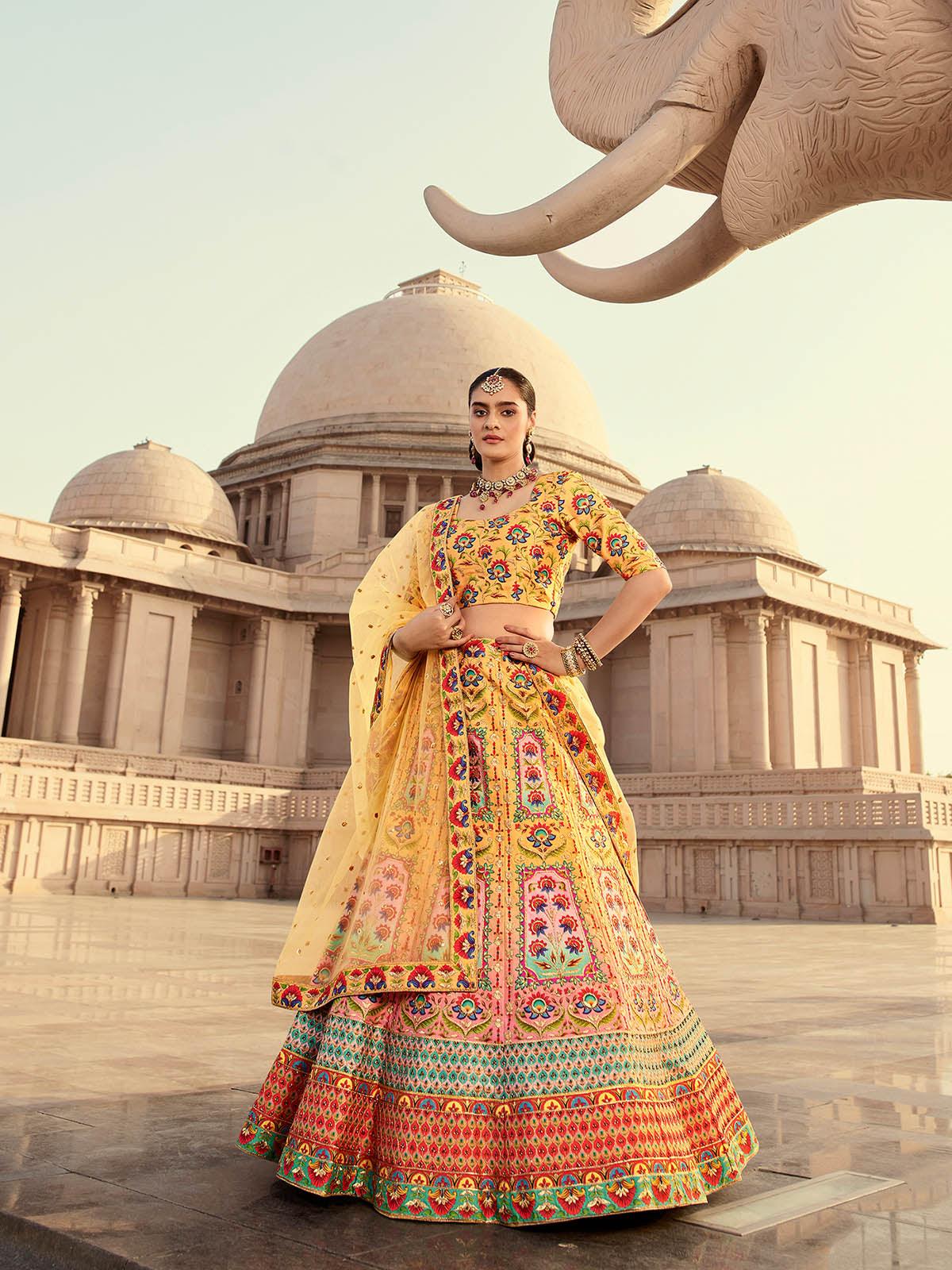 Stylish Yellow Art Silk Lehenga Choli Set - Rajwada