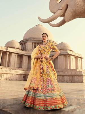 Stylish Yellow Art Silk Lehenga Choli Set - Rajwada