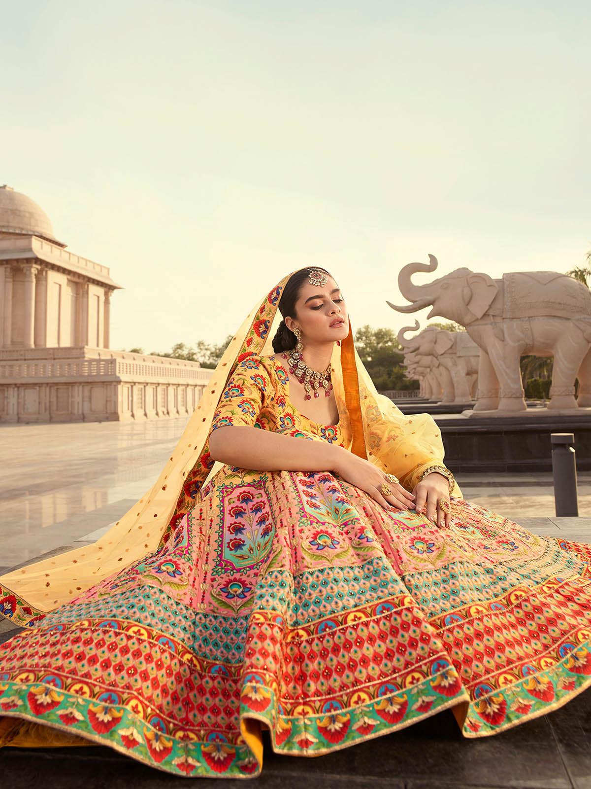 Stylish Yellow Art Silk Lehenga Choli Set - Rajwada