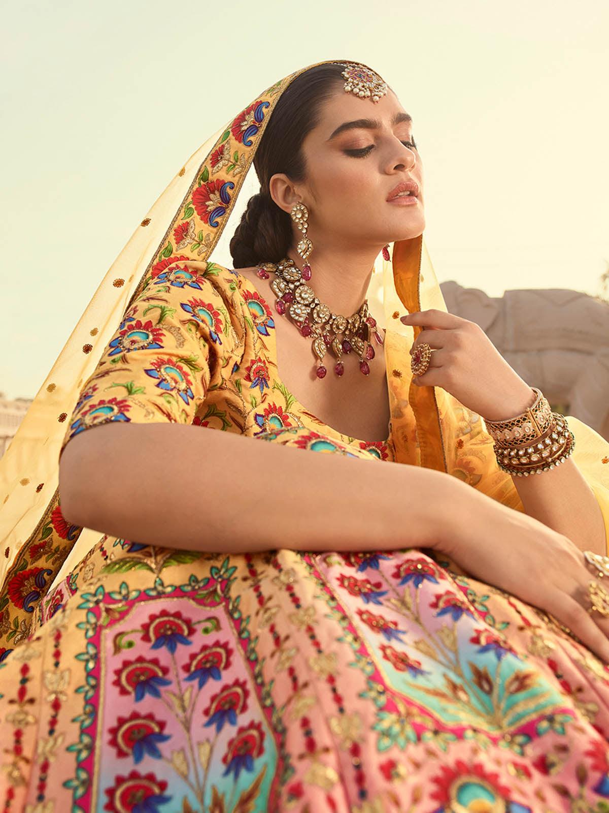Stylish Yellow Art Silk Lehenga Choli Set - Rajwada
