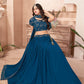 Teal Blue Faux Georgette Lehenga Set - Rajwada