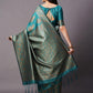 Teal Blue Festive Silk Blend Woven Design Saree With Unstitched Blouse - Rajwada