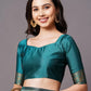 Teal Blue Festive Silk Blend Woven Design Saree With Unstitched Blouse - Rajwada
