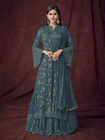 Teal Kurta Set With Overlay - Rajwada