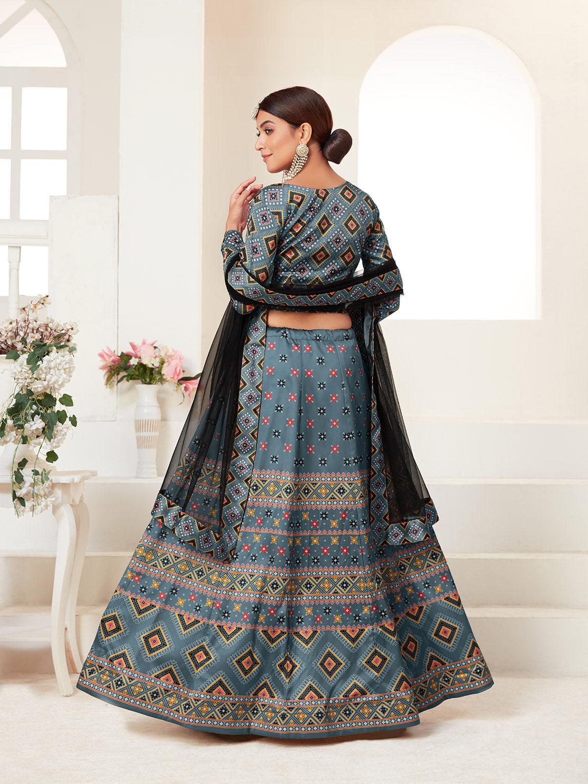 TEAL PRINTED LEHENGA CHOLI SET - Rajwada