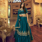Teal Silk and Satin Lehenga Choli - Rajwada