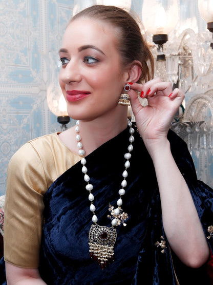 The Pearly Grandeur Long Necklace Set - Rajwada