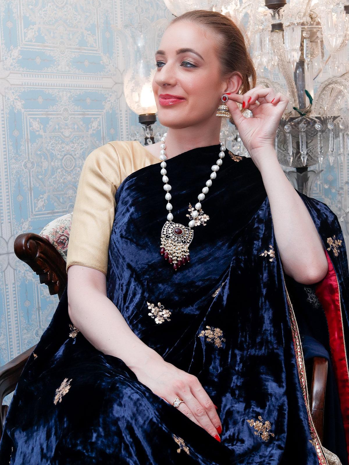 The Pearly Grandeur Long Necklace Set - Rajwada