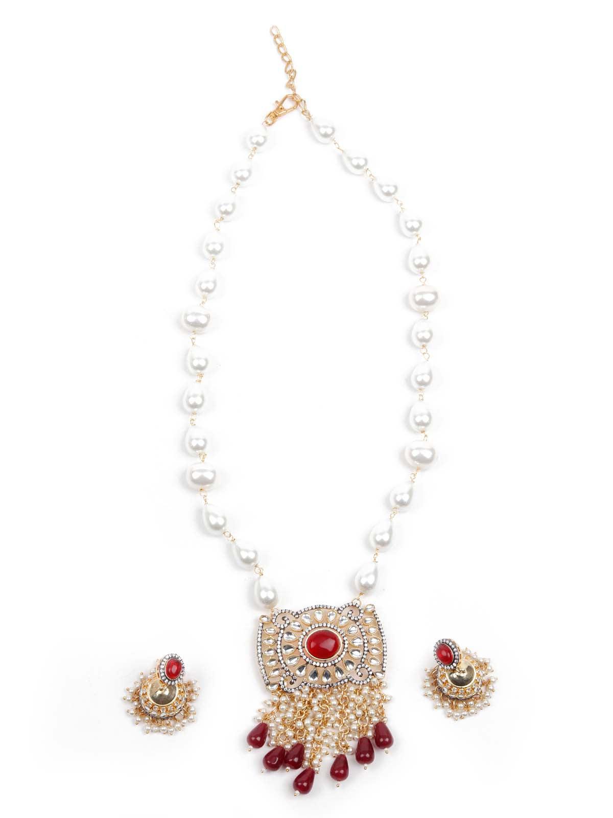 The Pearly Grandeur Long Necklace Set - Rajwada