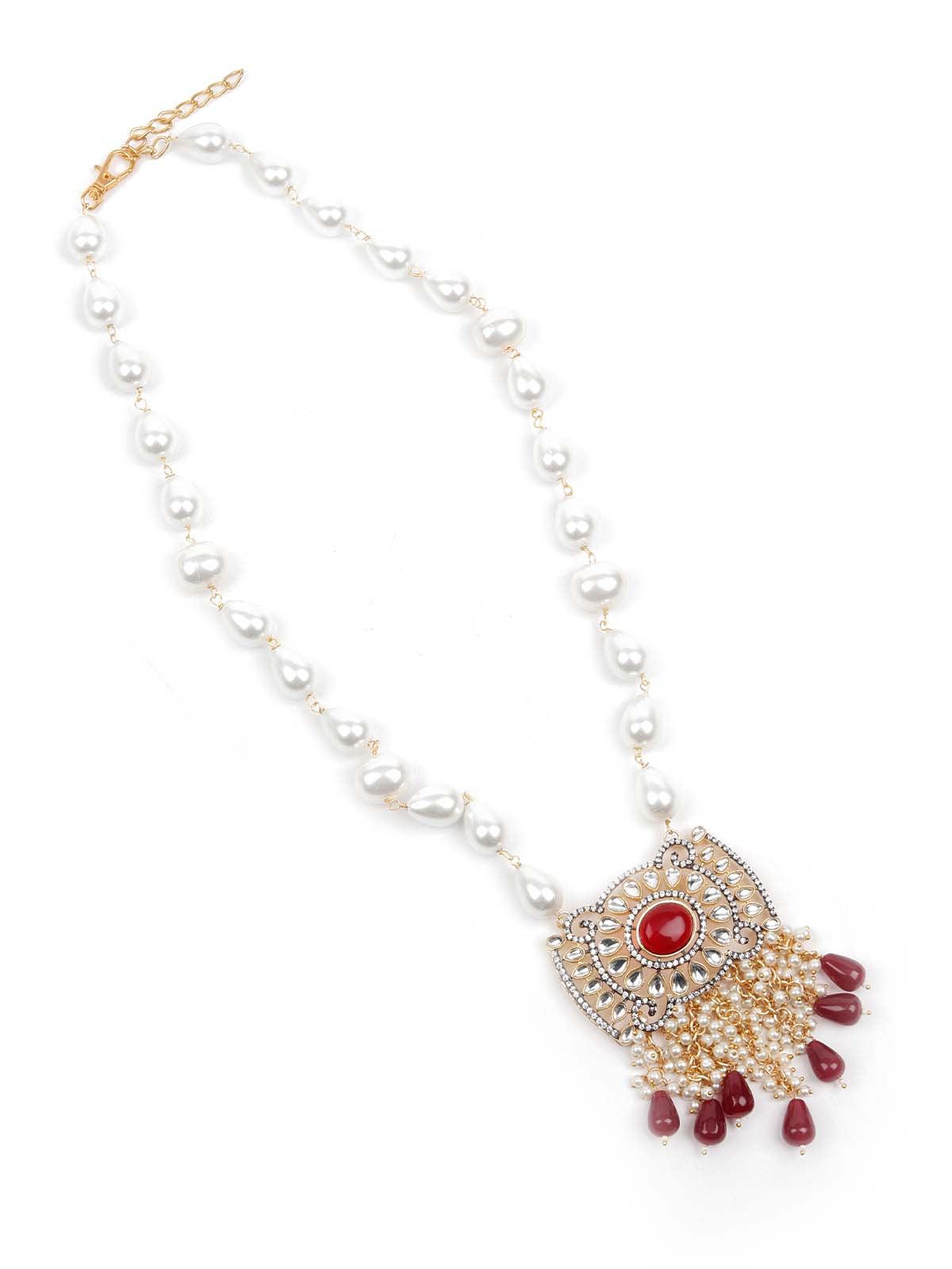 The Pearly Grandeur Long Necklace Set - Rajwada
