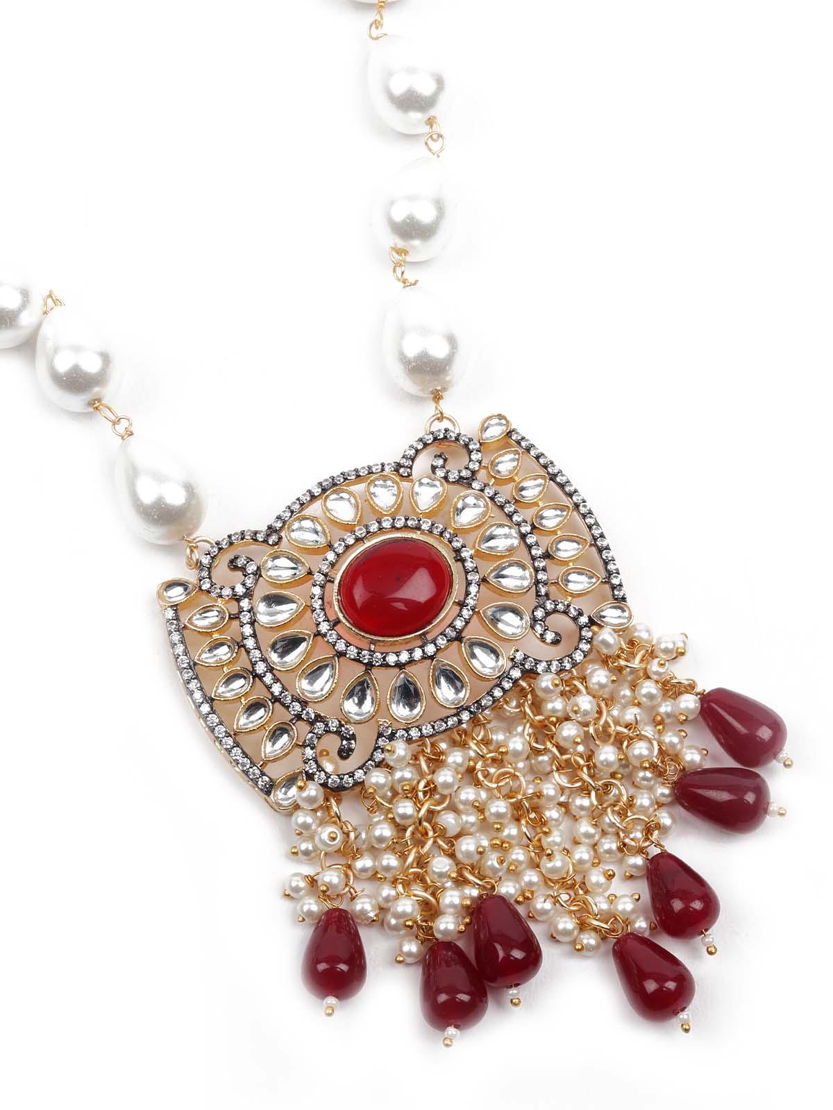 The Pearly Grandeur Long Necklace Set - Rajwada
