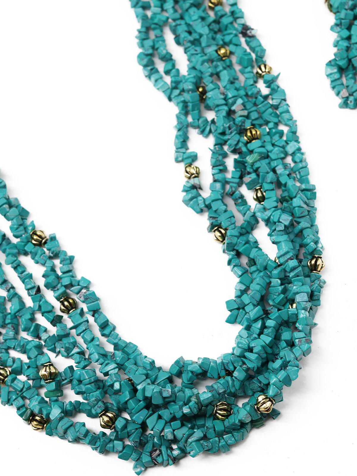 Tibeti Uncut Beautiful Peacock Green Multi-strand Necklace Set - Rajwada
