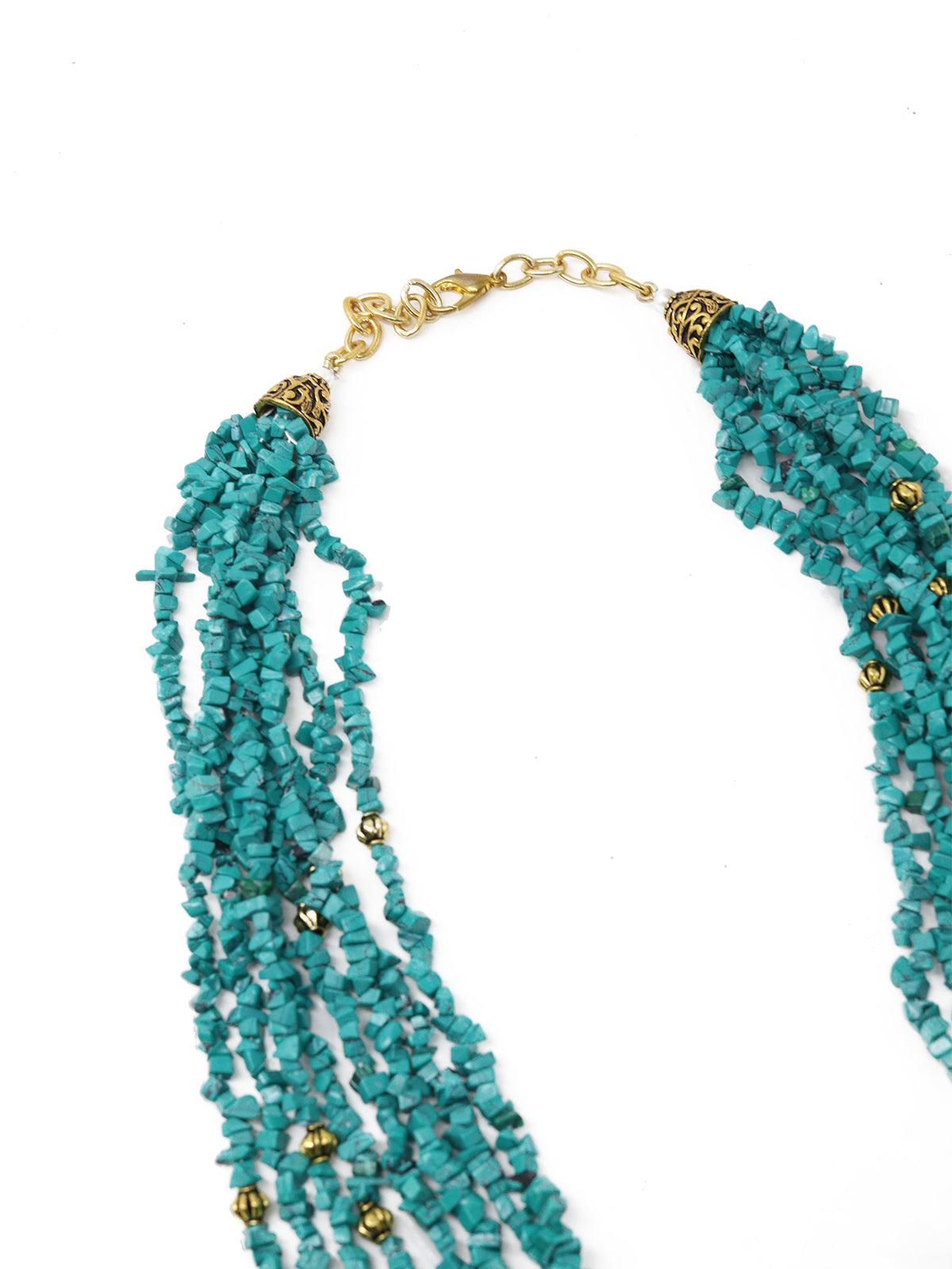 Tibeti Uncut Beautiful Peacock Green Multi-strand Necklace Set - Rajwada