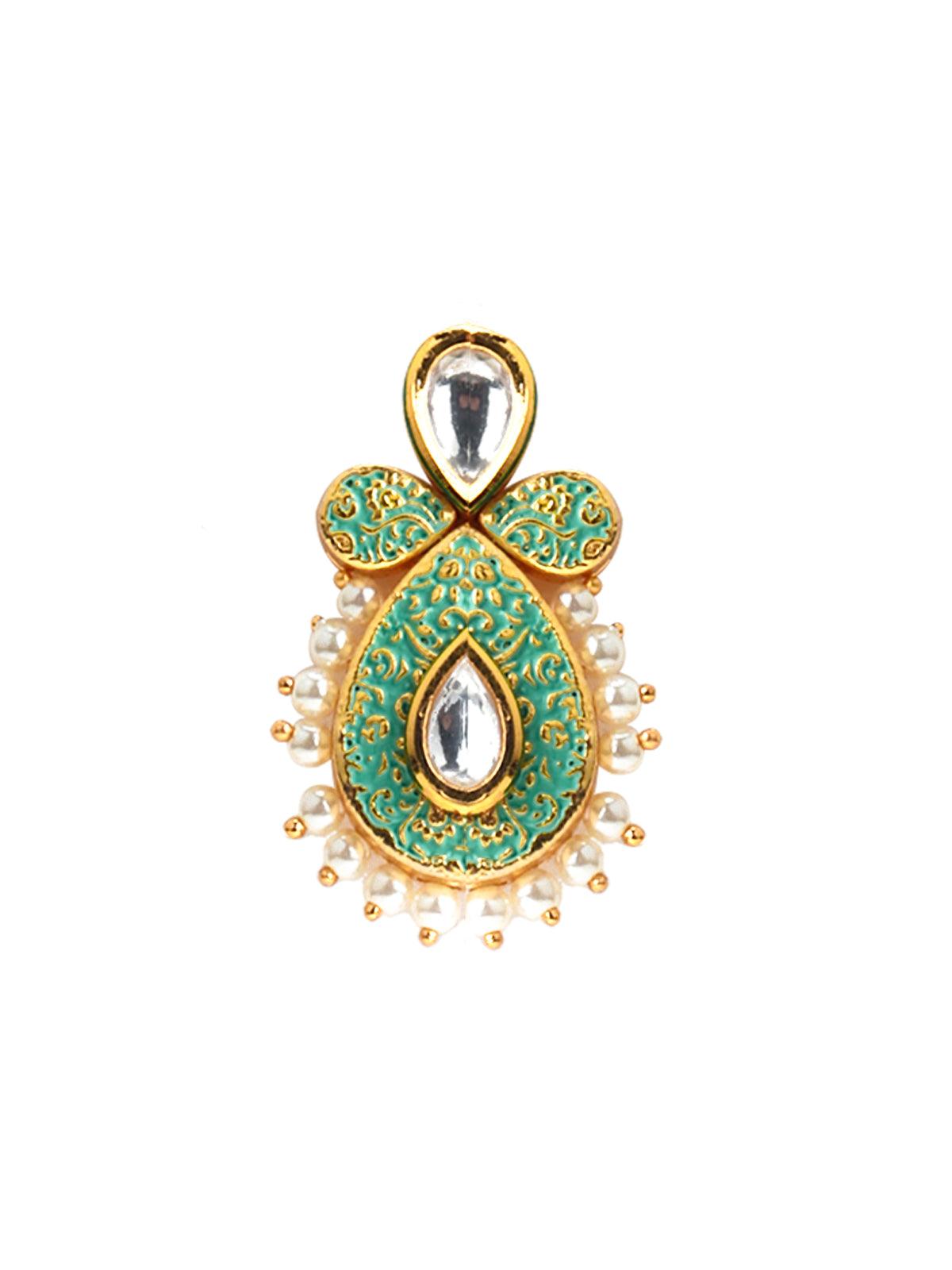 Tinted Soothing Green Kundan-Pearl Ethnic Earrings - Rajwada