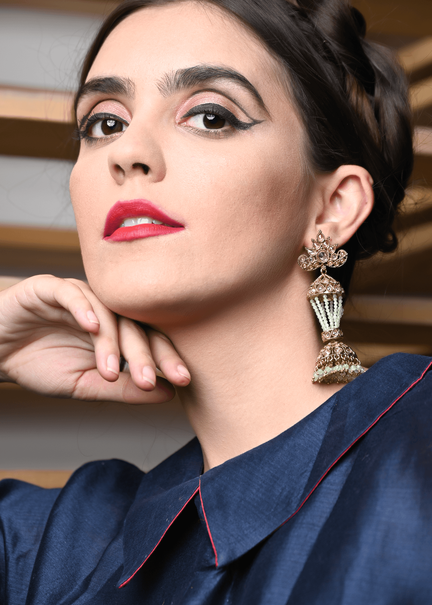 Traditional 2 layered Golden and Green Beaded Earring - Rajwada