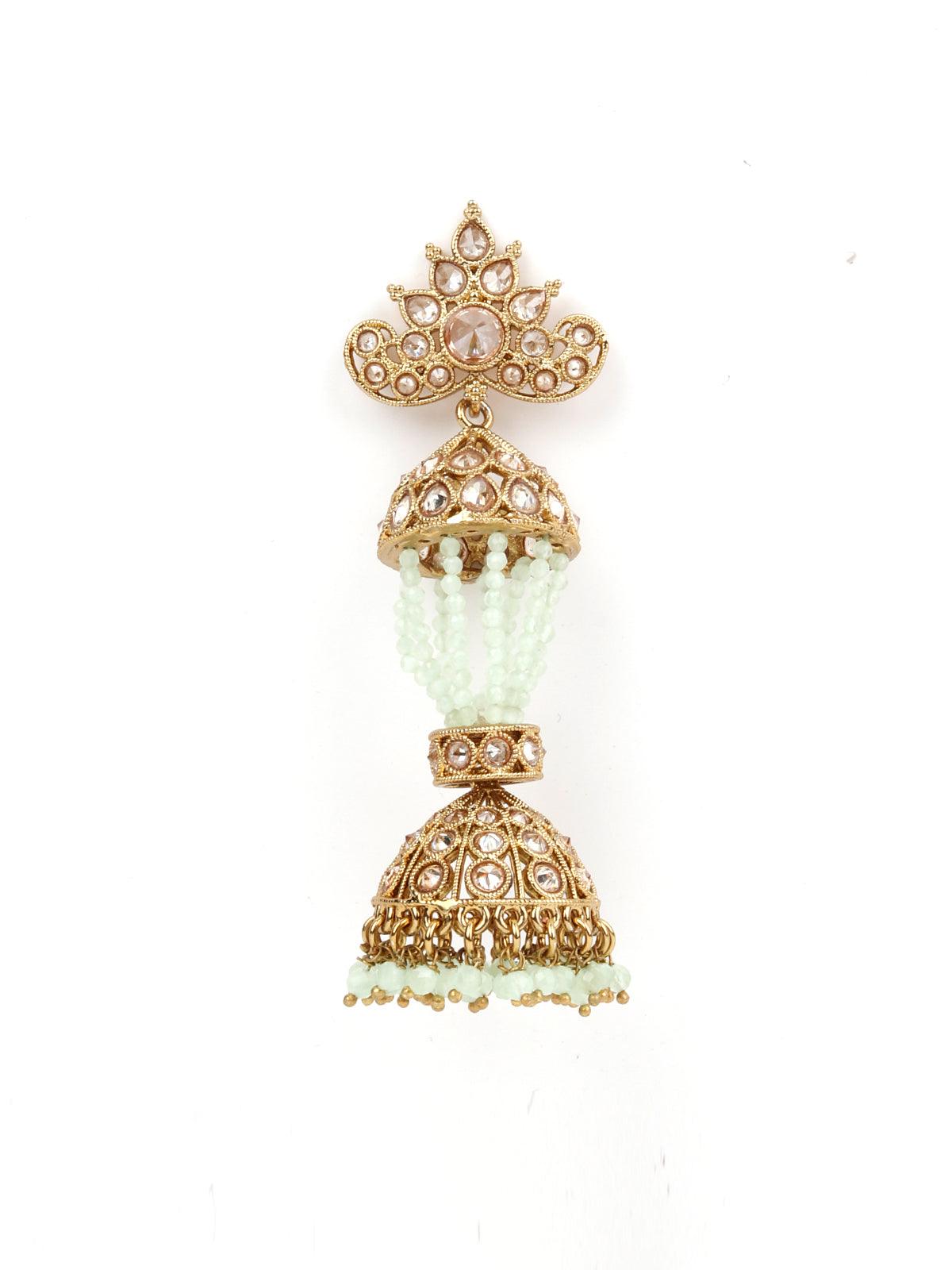 Traditional 2 layered Golden and Green Beaded Earring - Rajwada