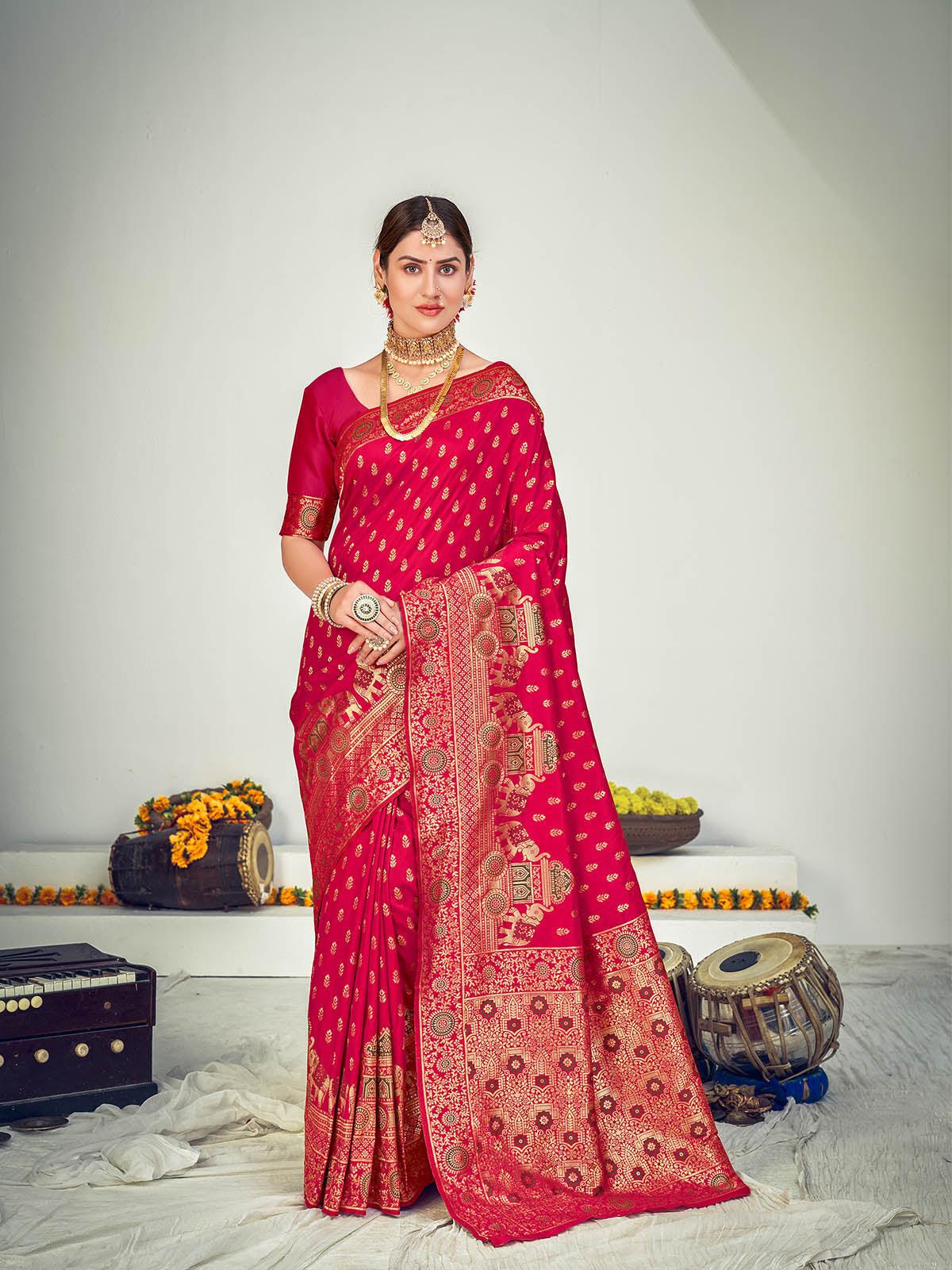 Traditional Dark Pink Banarasi Silk Saree - Rajwada